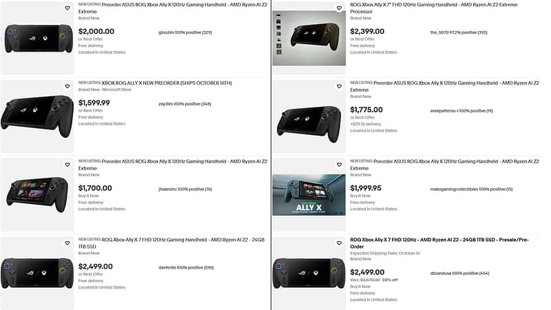 Scalpers sell rog xbox ally x preorders for as much as $2,500 even though they are still in stock — stay away from ebay and buy from retailers